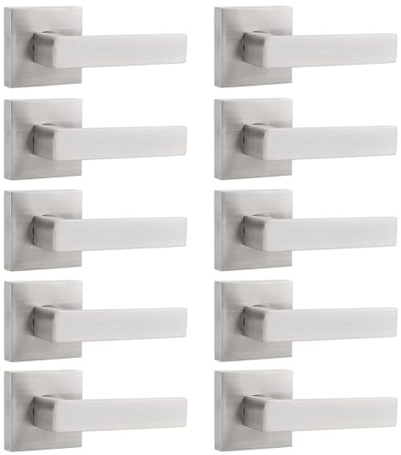 Probrico Dummy Door Handles in Satin Nickel, Half Dummy Levers Non-Turning Function Door Levers Set, Square Bar Modern Style, Universal Handing,Heavy Duty, 10 Pack (Single Side)