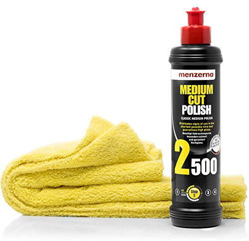 detailmate Set de polissage d'entretien pour voiture – Car Care : Menzerna pâte abrasive Medium Cut Polish 2500, 250 ml – élimine les rayures superficielles + chiffon épais microfibre, 40 x 40 cm, 550
