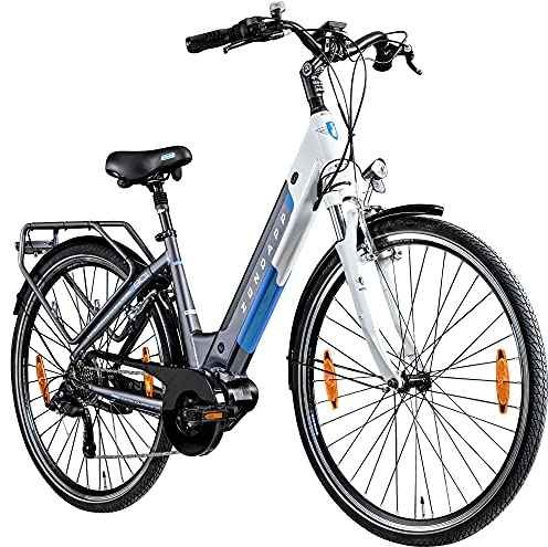 ZÜNDAPP E Bike Damen 700c Pedelec 28 Zoll E Hollandrad Damenrad Z901 Cityrad (grau/weiß, 46 cm)