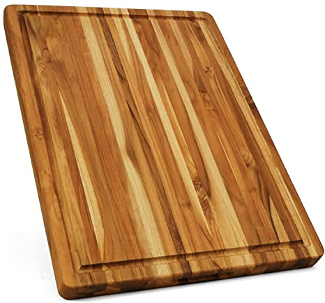 BEEFURNI Large Teak Wood Cutting Board with Juice Groove (22x16x1.25, L)