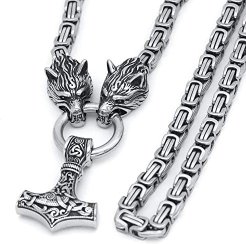 schmuxxi Colgante de martillo de Thor macizo de acero inoxidable con cadena pesada de 60 cm para hombre, Acero inoxidable