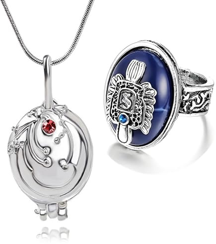 HJYZY Vampire Schmuck set Elerra Eröffnung Eisenkraut Medaillon Halskette Vintage D. Family Wappen Ringe mit Aufkleber 12 Stück