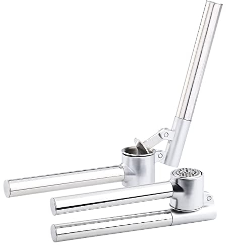 Rosenstein & Söhne Zerkleinerer: 2er-Set Knoblauchpressen aus Edelstahl (Knoblauch-Siebpresse, Knoblauch-Handhebelpressen, Spaghetti)