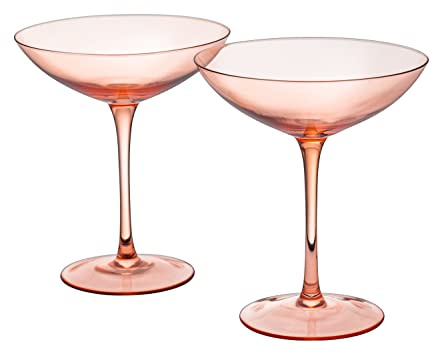 The Wine Savant Champagne Coupes 12oz Colorful Champagne Glasses, Prosecco, Mimosa Glasses Set, Cocktail Glass Set, Bar Glassware Luster Glasses (2, Orange)