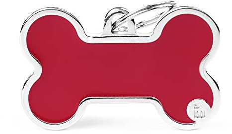 MyFamily Made in Italy Personalisierte Hundemarke, roter XL-Knochen, kostenlose Gravur, handemailliert in Metall, einfache handgefertigte Kollektion, 48 x 31 mm