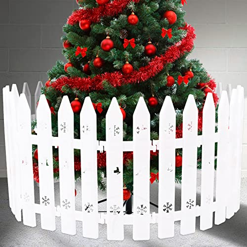 VINFUTUR 24 Stücke Weihnachtsbaum Zaun 10×30cm, Weiß Kunststoff Lattenzaun Deko für Weihnachten Hochzeit Party Miniatur Garten Home