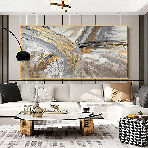 Jianghu Art Vintage Cuadros Dipinto Murale Grandi Dimensioni Astratta Arte Dorata Immagini A Parete Per Soggiorno Tela Dipinto Decorazioni Per La Casa Poster 85x170cm/(34x68inch) Con Cornice