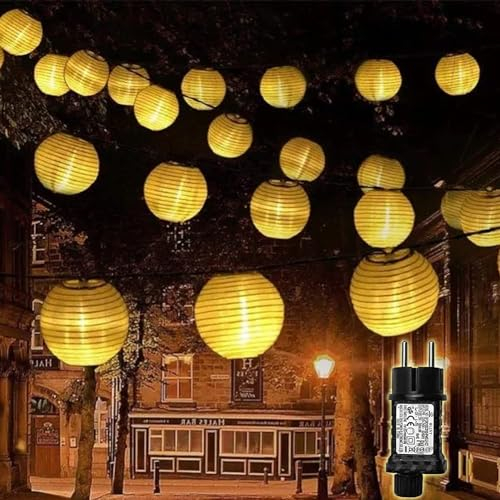 YIFMOO Farolillos de luz exterior resistente a la intemperie, 6 m, 30 farolillos LED con temporizador y función de memoria, 8 modos, farolillo exterior con enchufe para decoración, jardín, boda,