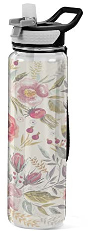 Womens Cycling Water Bottle for Men Boys Girls Vintage Floral Clear Water Bottles