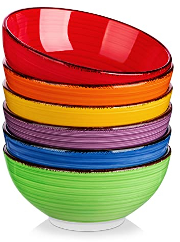 vancasso Bonita Cereal Bowls Set of 6, 27 Oz Ceramic Soup Bowls, Serving Bowls for Salad, Noodle, Porridge, Rice, Dishwasher & Microwave Safe, Warm Color