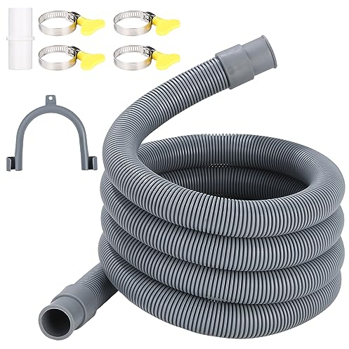 jutyum Manguera de desagüe para lavadora y lavavajillas, 2 m, manguera de desagüe para lavavajillas, manguera de desagüe con conector y 4 abrazaderas de manguera y un arco de sujeción