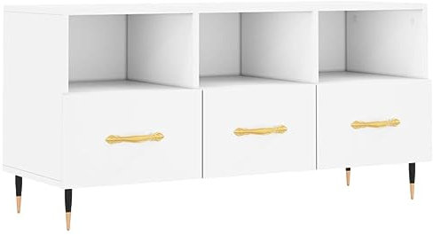 vidaXL TV Schrank, Fernsehschrank mit 3 Schubladen, Fernsehtisch für Wohnzimmer, Lowboard Sideboard TV Ständer TV Gerät, Weiß Holzwerkstoff