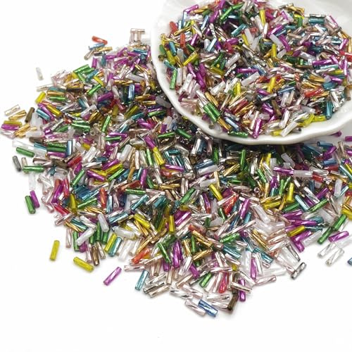 Mixed Color Tube Bugle Beads, 2×6mm 1440 Pcs Colored Glass Beads for Jewelry Making, Earring, Necklace, Bracelet, Waist Beads, Clothing Accessories