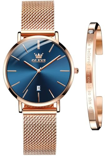 OLEVS Watches The new dial Will Flow Sets Gifts for Women, Watch Necklace Bracelet Sets 3 Pieces for Mom Wife Girlfriend Anniversary Birthday Christmas Valentine's Day Gifts,3ATM Waterproof