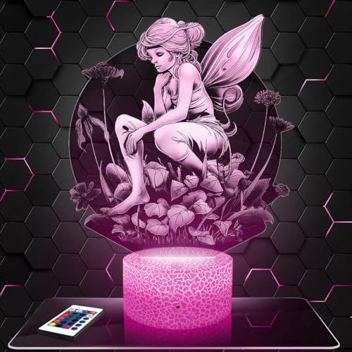 Lampephoto.fr - Lámpara 3D Hada Decoración Cuarto Infantil, Regalo Navidad para Niñas de 4, 5, 6, 7, 8, 9, 10 Años, Led Ilusión 3D, Lámpara de Noche Hada Mágica Leyenda, Merchandising, Regalo