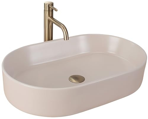 Rea Lavabo da Appoggio NADIA 60 BEIGE MATT Lavandino bagno 610 x 385 x 120 mm Ceramica (Beige opaco)