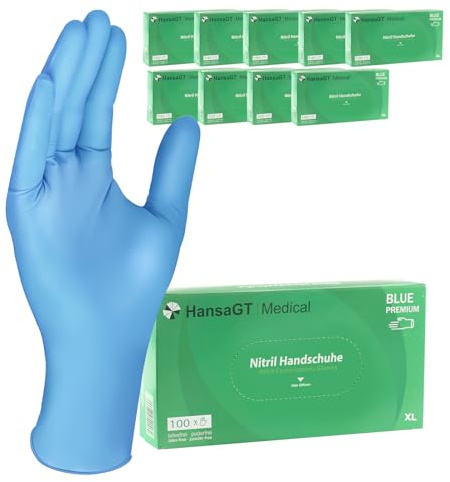 HansaGT Medical 1000 Stück Einweghandschuhe Blau,Einmalhandschuhe XL,Nitril Handschuhe,Gummihandschuhe Einweg Handschuhe,Puderfrei Latexfrei Nitrilhandschuhe,Schutzhandschuhe Nitril