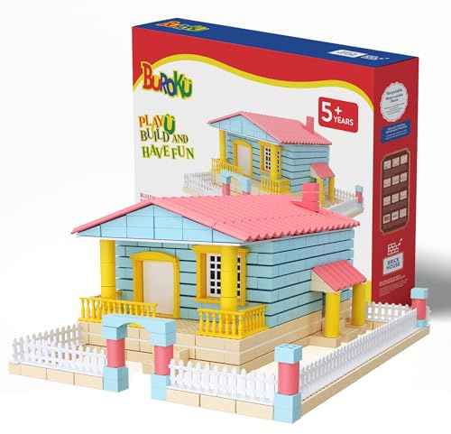 Buroku - Gioco di Costruzione Casa di Mattoni | 419 Pezzi in Plastica ABS Sicuri per Bambini | Include Pitture e Pennello | Migliora le Abilità Precoci e lo Sviluppo dell'Intelligenza