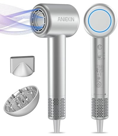Hair Dryer, High-Speed Ionic Low Noise Blow Dryer with Brushless Motor for Fast Drying, Thermo-Control Quiet Compact Hair Blow Dryer with Magnetic Diffuser for Curly Hair for Home Travel Salon