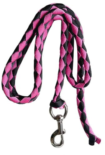 Amagogo Führstrick für Pferde mit Drehverschluss, praktisches Gurtband-Pferdestrick für Hunde, Schafe, Haustiere, zur Befestigung an Halfter oder Geschirr, 4 m, Rosa und Schwarz