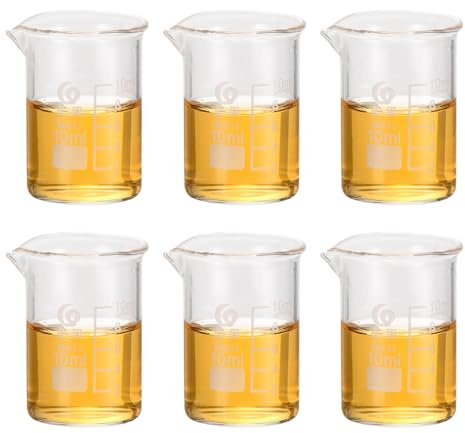 PATIKIL 10ml Low Form Glass Beaker, 6Pcs 3.3 Borosilicate Glass Beakers Graduated Measuring Cup with Spout for Lab Experiment, Cooking and Baking, Clear