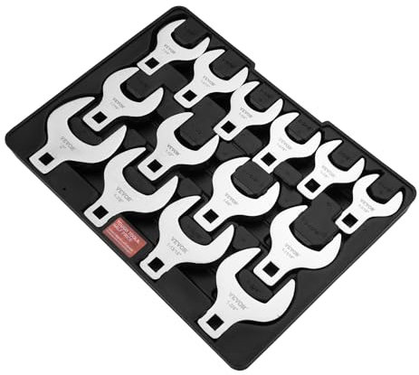 VEVOR Ensemble de Clés à Pattes d’Oie 14PCs, Entraînement 1/2, SAE 1-1/16-2, Clé Pied de Biche en Acier 40Cr, avec Dimensionnement Gravé au Laser, Compatible avec Clé Dynamométrique Réparation