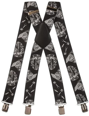 Olata Men's X-Shape Patterned Braces, 40mm | Adjustable 40mm X-shape braces with distinctive pattern, strong clips and leather crossover; secure style for any occasion.