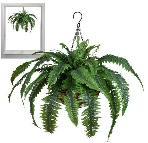 Artificial Hanging Plants, Artificial Ferns for Outdoor Use, Artificial Hanging Plants in Basket, Fake Hanging Algae Fern Plant, Large UV-Resistant Silk Ferns for Bedroom and Living Room