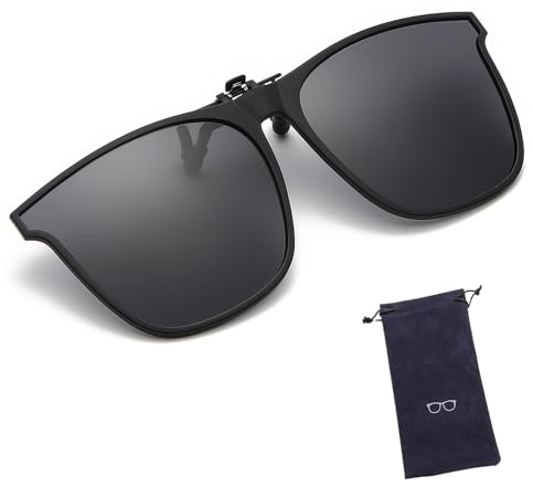 DHWEKU Polarisierte Sonnenbrille Clip, Clip-on Sonnenbrille Flip-up zum Aufstecken für Damen, Herren, Schwarz, One Size
