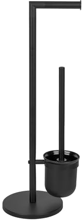 WENKO Stand WC-Garnitur Parus, Toilettenpapier-Halter & WC-Bürstenhalter inkl. Bürste, lackierter Stahl, Schwarz