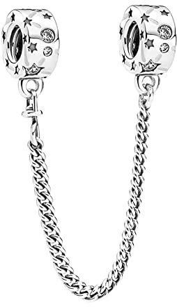 Wedanor Damen Sterne Galaxy Sicherheitskette Charm Anhänger für Armband 925 Sterling Silber Geburtsstein Charms Beads passend für Armband