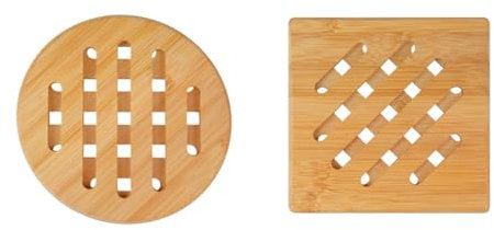 NIYATA Topfuntersetzer Holz, Topf Untersetzer Quadratisch Und Rund,Bambus Topfuntersetzerg,19x19x1cm,Untersetzer Aus Bambus,Ideal Für Küche,Esstisch