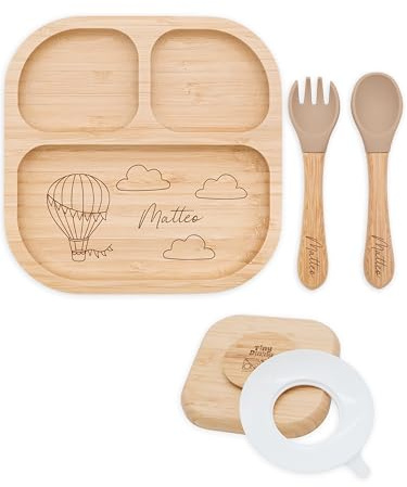 Bärenfreunde® - Personalisierter Teller Mit Saugnapf - Praktisches Beikost Zubehör Mit Namen - Baby Teller Rutschfest - Personalisierte Geschenke (Heißluftballon)