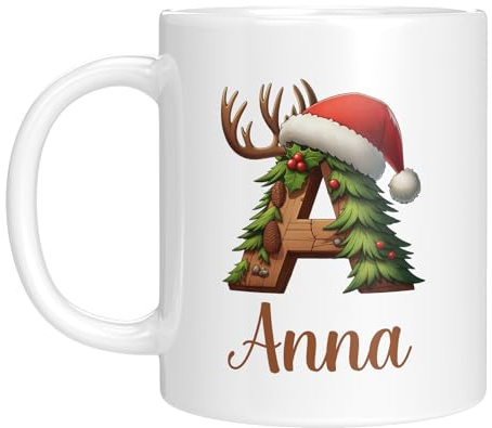 Personalisierbare Tasse mit Weihnachtsbuchstaben und Name | Geschenkidee für Weihnachten | Kaffeetasse