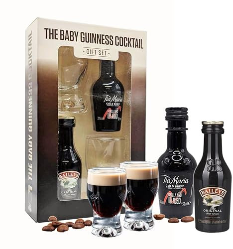 Baby Guinness Liqueur Gifts for Couples - Irish Cream & Coffee Liqueur 5cl Miniature Alcohol Bottles, 2 Shot Glasses with 2 Lindt Chocolate Truffles. Christmas Gifts for Women, Stocking Fillers