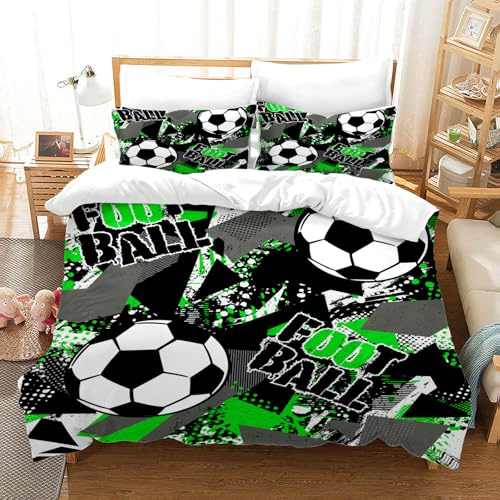 BNREDA Copripiumino calcio 200x200,morbido e confortevole microfibra 3 pezzi calcioset biancheria da,per adulti ragazzi lass (Fußbal-B, 200x200cm)