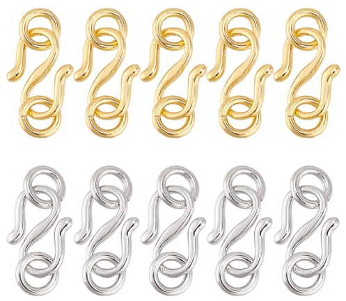 PH PandaHall Metall S Haken Verschluss 10 Stück Golden Platin S Hook Eye Clasp Messing Schmuck Connector Verschluss mit Sprungringe für Halskette Schmuckherstellung und Armbänder