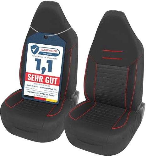 Upgrade4cars Autositzbezüge Set Pilotensitze Vordersitze Rot Universal | Autoschonbezüge mit integrierter Kopfstütze | passend für die meisten Fahrzeuge | für Sommer & Winter