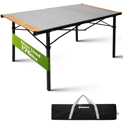 KingCamp Campingbord, fällbart fällbord med aluminiumram, rullbar bordsskiva (136 x 70 cm) för 4–6 personer, campingbord, vikbart med bärväska kan belastas upp till 80 kg, silver, XL