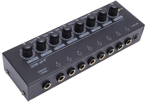 ASHATA Amplificateur D'Amplificateur de Casque Stéréo à 8 Canaux, Splitter de L'Amplificateur D'écouteur à 8 Voies pour la Scène Studio Music Studio, 8 Sortie 1 Entrée Amplificateur (EU)