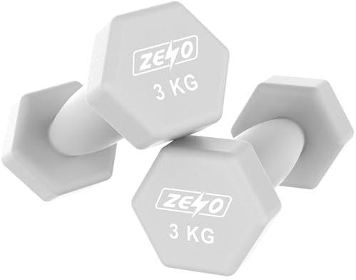ZENO Dumbbells Set Of 2 | Dumbbells for Women | Hexagon Neoprene Weights | Hand Weights for Women | Anti-Slip & Sweat Resistant Dumbells | 3KG Dumbbell Pair Grey