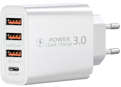 Chargeur USB C, Chargeur Multiple 4 Ports, Adaptateur Secteur USB QC 3.0 Type C, Chargeur Rapide pour Téléphones Portables pour Phone 16 15 14 13 12 11 Pro Max X XR 8 7 6S Plus Mini SE, Pad, Galaxy