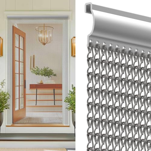 Huracan Fliegenvorhang Aluminium, Insektenschutz Kettenvorhang, Fliegender 100 x 210 cm, grau – Fliegengitter Türvorhang Robuster für Balkon-, Garten- und Haustüren, Schädlingsbekämpfung