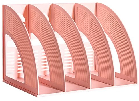 Schreibtisch Ordner, Akten Magazinhalter mit 4 Fächer, Stehsammler Kunststoff, Stehsammler Sortierablage, A4 Schreibtisch Buchregal, Dokumente Bücher Ordner, Offene Fächer, Dateien Speichern(Rosa)