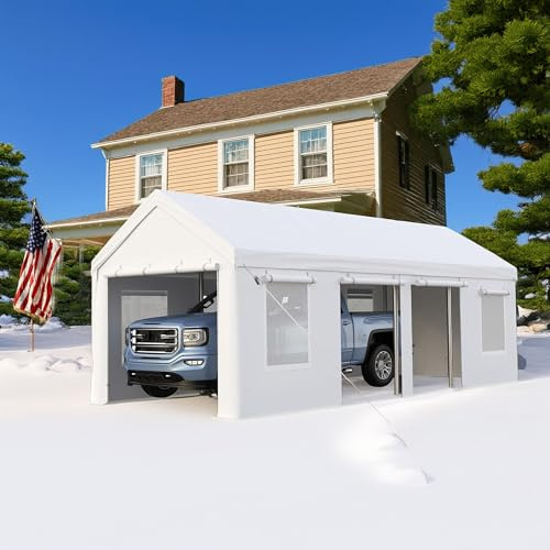 HobbyField 13x25ft Heavy Duty Carport with 6 Doors 4 Windows Portable Garage for 2 Cars Reinforced Steel Frame & UV Resistant PE Tarp All Weather Shelter for Trucks Boats ATVs