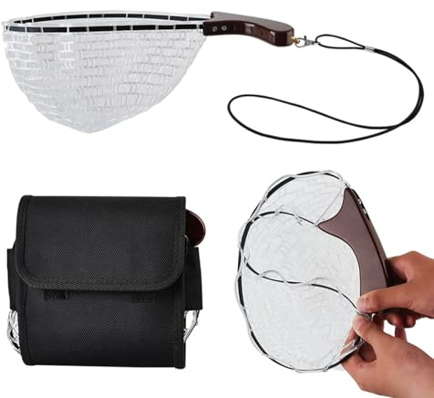 Épuisette de Pêche - Filet de Pêche Pliable avec Manche,Poignée Ergonomique pour Stockage des Prises Vivantes Piscines Plages Étangs Saumon Mouche Kayak Bar