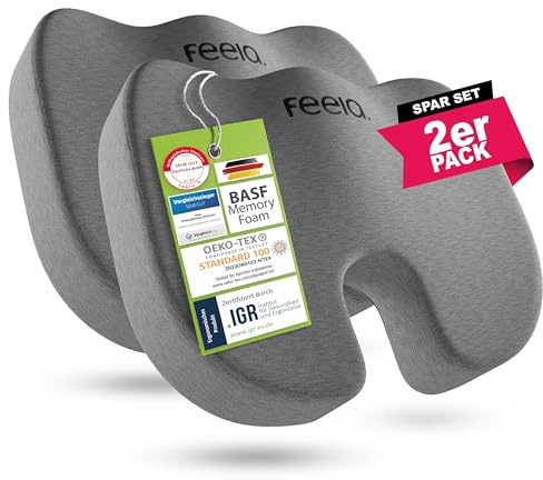 feela.® Ortopedisk sittdyna [3 hårdhetsgrader] – ergonomisk sittdyna för kontorsstol & Co – verkar smärtreducerande, ökar sittkomfort och lindrar svanskotan (set om 2, medium)