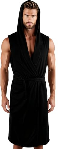 YJZQ Pigiama uomo Accappatoio da bagno con cappuccio sexy Biancheria da notte Un pezzo Abito casual per piscina Tuta estensibile per 75-95KG, Nero , XXXL