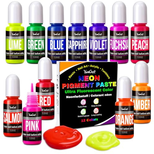 Neon pigmentpasta, 12 färger, superintensiv fluorescerande färg för epoxiharts, nagelkonst, slime, hög koncentration, färgpigment pigmentpasta för gjutpulver, tvålar, gör-det-själv-hantverk