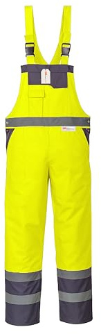 Hi Vis Contrast Bib & Brace Waterproof Dungarees – Unisex Safety Workwear Trousers, Orange/Navy & Yellow/Navy, S-4XL